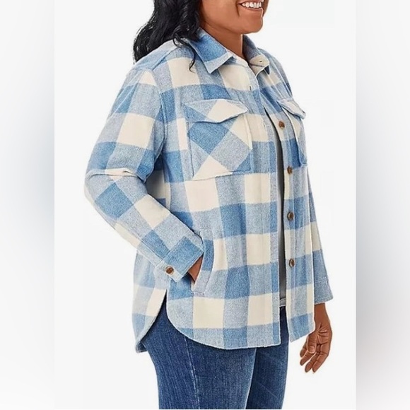 NWT Women’s Baby Blue Plaid Cozy Wool Blend Fall Shacket Size XXL Members Mark - Picture 2 of 11